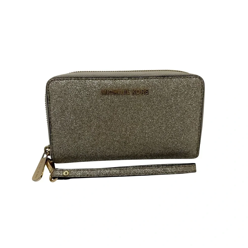 Michael Kors Jet Set Travel Continental Wallet, Pale Gold Glitter, Zip Around